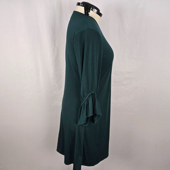Lark & Ro Dress Women's L Green Long Bell Sleeve Ruffles Fit & Flare - Picture 13 of 16